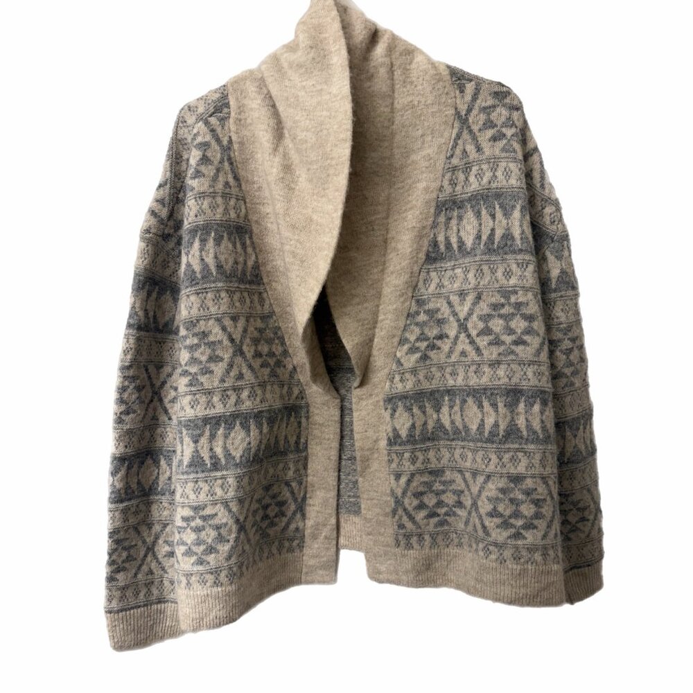 NWT Lucky Brand Fair Isle Shawl Collar Cardigan - Grey/Cream - XL - MSRP $119